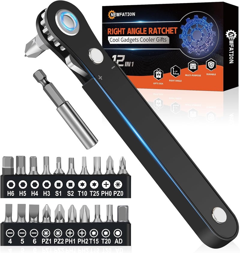 NewFation Ratcheting Screwdriver Men Gifts-Right Angle Screwdriver For Tight Space Cool Gadget EDC Gear Gift For Men Him Dad Husband - Image 1
